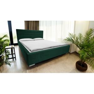 Maxi Maja - AMOR tweepersoonsbed - Bed met frame - Container naar boven openend - Chromen poten - 180 x 200 - Kleur groen - Nice Magic Velvet stof