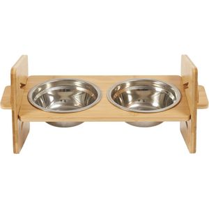 Jemaison® Verhoogde voerbak standaard - Verstelbaar - Bamboe - Voerbak kat - Voerbak hond met standaard- Voerbak - 32x17x16 cm