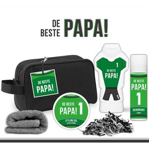 Geschenkset ""De beste papa"" - 5 Producten - 850 Gram | Toilettas - Verjaardag - Vaderdag - Cadeau - Voor Hem - Douchegel - Deodorant - Styling gel pakket - Nummer 1 - Groen