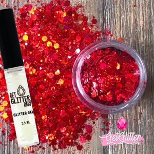 GetGlitterBaby® Rode Chunky Festival Glitters voor Lichaam en Gezicht / Face Body Jewels Glitterlijm / Gel Glittergel - Rood - en Glitter Lijm HuidLijm