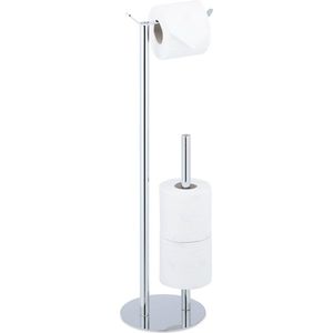 Relaxdays wc rolhouder staand - toiletrolhouder zonder boren - wc rol standaard zilver
