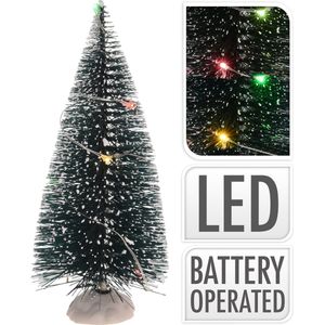 Kerstdorp onderdelen 2x kerstbomen met gekleurde LED verlichting 15 cm - Kerstdorp/kerstdorpen