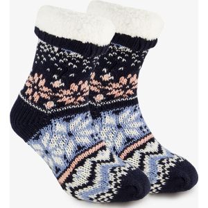 1 paar gebreide dames huissokken met antislip - Blauw - Maat 35/38