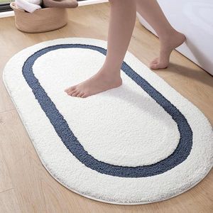 Badkamertapijt, 61 x 92 cm, antislip, zacht, machinewasbaar, ovaal, absorberend, voor douche, badkuipen, toiletdecoratie, blauw