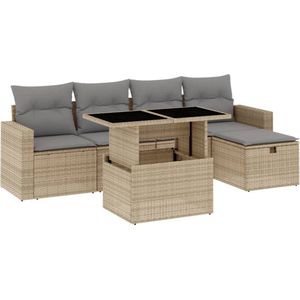 vidaXL - 6-delige - Loungeset - met - kussens - poly - rattan - beige