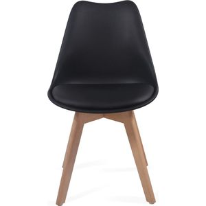 Miadomodo Eetkamerstoelen - Kuipstoelen - Kunststof - Houten Poten - Gewatteerde Zitting - Set van 8 - Zwart