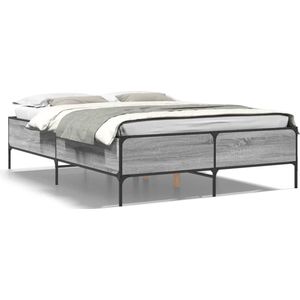 vidaXL - Bedframe - bewerkt - hout - metaal - grijs - sonoma - eiken - 150x200 - cm