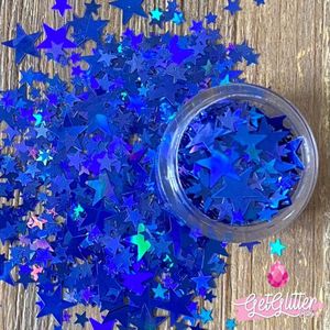 GetGlitterBaby® - Blauwe Sterren Chunky Festival Glitters Sterretjes voor Lichaam en Gezicht / Biologische / Biologisch afbreekbare Face Body Glitter Jewels - Blauw / Blue