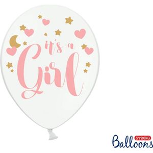 Partydeco - Ballonnen wit It's a Girl roze 50 stuks