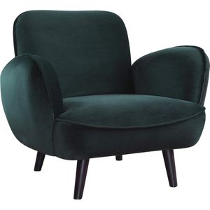 Fauteuil van fluweel in groen met massief houten poten