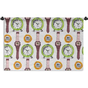 Wandkleed - Wanddoek - Wekker - Horloges - Stopwatch - Patronen - 60x40 cm - Wandtapijt