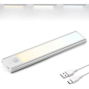 Brendz LED Kastverlichting met bewegingssensor, 20 cm, USB-C Oplaadbaar, Dimbaar, Magnetisch, 3 Kleurtemperaturen, Draadloos, Keukenverlichting Led, Kastverlichting op Batterij, Zilver