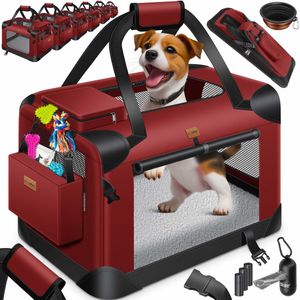 LOVPET® reisBench Hondenbench hondenbox honden transportbox opvouwbaar incl. transportzak hondenbak transportbox voor huisdieren, honden en katten transportbox - L, Bordeaux