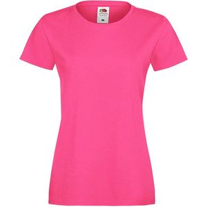 Fruit Of The Loom Lady-Fit Dames Sofspun® T-shirt - Fuchsia / Roze - Extra Small