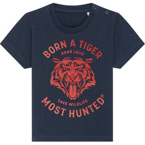 Most Hunted - baby t-shirt - tijger - navy - glanzend rood - maat 24-36 maanden
