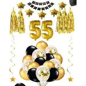 55 jaar verjaardag feest pakket Versiering Ballonnen voor feest 55 jaar. Ballonnen slingers sterren opblaasbare cijfers 55