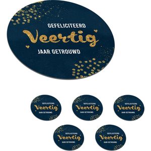 Onderzetters voor glazen - Rond - Spreuken - Quotes - Jubileum - Gefeliciteerd veertig jaar getrouwd - Goud - 10x10 cm - Glasonderzetters - 6 stuks