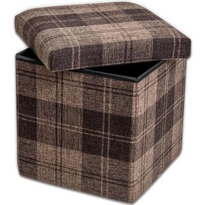 Vierkante stoffen zitzak 30 x 30 cm - opvouwbare en robuuste opbergkruk met strepenpatroon - voor thuis, woonkamer, slaapkamer - ruimtebesparend - bruin