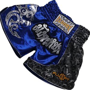 Fluory Muay Thai Short Kickboks Broek Blauw Zilver maat XXL