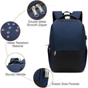 Laptoprugzak met USB-oplaadpoort, rugzak voor heren, diefstalbeveiliging, rugzak voor laptop, 15,6 inch, voor reizen, zakelijk, college