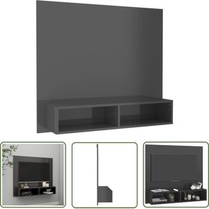 The Living Store TV-wandmeubel - Hifi-kast - Hoogglans grijs - 102x23.5x90cm - Duurzaam