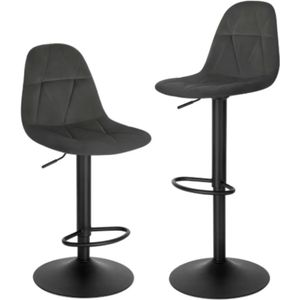 Barkrukken - Set van 2 Ergonomische Barstoelen – Fluweelen Zitten met Rugleuning – Verstelbare Hoogte (60-81 cm) – 360° Draaibaar – Stabiele Basis – Donkergrijs