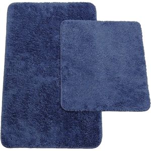 Badmatten set van 2 bestaan uit badmatten: ca. 50/80cm en wc-mat ca. 45/50cm - kleur: Blauw