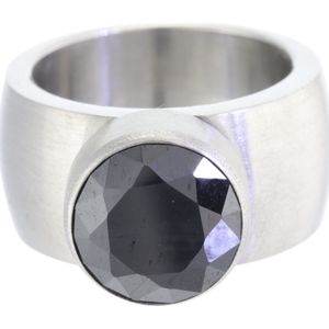 Behave - Ring - Stoere RVS Ring met Zwarte Zirkonia – Robuuste Damesring met 10mm Steen – Tijdloos & Trendy Design
