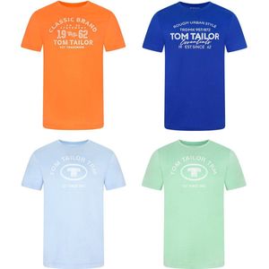 Tom Tailor Heren T-Shirt O-Neck 4 Pack regular fit Veelkleurig Ronde Hals Volwassenen Opdruk Print Shirts