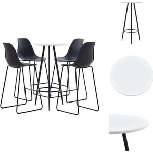 vidaXL Bartafelset - Wit - MDF tafelblad - Gepoedercoat stalen frame - 60 x 107.5 cm - 4x zwarte kunststof barstoelen - 48 x 57 x 112.5 cm - Ideaal voor moderne woningen - vidaXL - Set tafel en stoelen