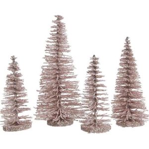 Roze kleine kunst kerstboom glitter 15 cm 4 stuks