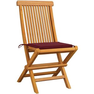 vidaXL Tuinstoelen 2 st met wijnrode kussens massief teakhout - Tuinstoel - Tuinstoelen - Tuin Stoel - Tuin Stoelen