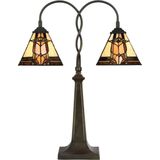 LumiLamp Tiffany Tafellamp 48x66 cm Beige Bruin Glas Tiffany Bureaulamp