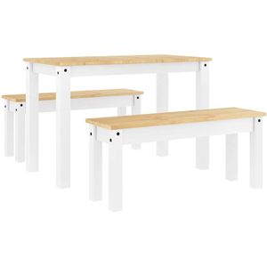 vidaXL - 3-delige - Eethoek - Panama - massief - grenenhout - wit
