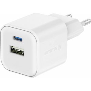 Swissten USB-C Snellader - 2 poorten - GaN technologie - 35W - Wit