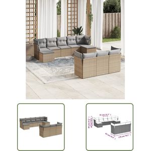 The Living Store 10-delige Loungeset met kussens poly rattan beige - Tuinlounge - Lounge Set - Loungebank - Buitendecoratie - Outdoor Furniture