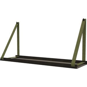 Handles and more - Stalen wandplank zwart  98cm + leren plankdragers Suede Olive