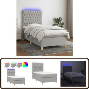 vidaXL Boxspring met matras en LED - Lichtgrijs - 90x190 cm Boxspring - Eenpersoonsbed - Led Lamp - Grijs Bed - Pocketed Veren Matras