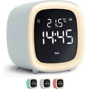 JustAnotherProduct AP18 - Oplaadbare digitale wekker met licht (3 standen) - Alarm klok met temperatuur (15.5°C tot 50°C) - 12/24h Alarm clock - Nachtlamp - Grijs