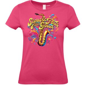 Dames t-shirt Foute Saxofoon | Toppers in Concert 2025 | Stout & Fout maar Goud | Foute Party Shirt | Fuchsia Dames | maat S