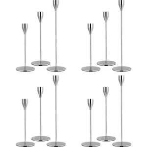 Pakket van 12 zilveren kaarsenhouders, kaarsenhouder voor smalle kaars, geschikt voor kaarsen van 3/4 inch dikte en ledkaarsen, retro metalen kaarsenhouder voor kaarslichtdiner, bruiloftsfeestdecoratie.