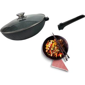 Cheffinger Wokpan met Deksel & Afneembare Handgreep - 32cm