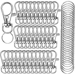 &ERGY Karabijnhaak met sleutelringen 20 mm zilver (50 stuks) | Sleutelring voor sleutelhanger | Splitringen | Metalen ring hobby | Sleutellabels | 2024