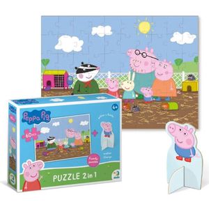 DODO Toys - Peppa Pig Puzzel 2-in-1 met George Speelfiguur 4+ - 60 stukjes - 23x32 cm - Peppa Pig Speelgoed 3-4-5 jaar-Kinderpuzzel 4 jaar