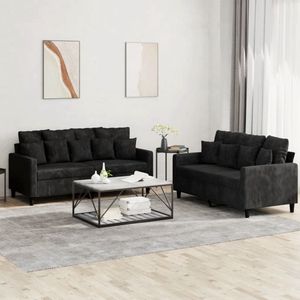 vidaXL Loungeset 2-delig - Zwart Fluweel - Inclusief Kussens Velours Bank - Zwarte Bank - Lounge Set - Zitzitting - Comfort Bank