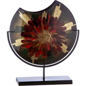 Ronde Vaas Op Metalen Voet - Handbeschilderde Decoratieve Vaas Voor Woonkamer - Cadeau Voor Vrouwen Verjaardag - Groen Rood Goud - Hoogte 37 Cm