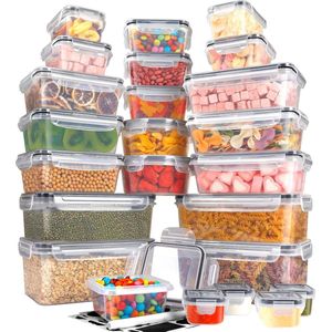 48-stuks vershouddozen van kunststof - luchtdichte voorraaddozen - herbruikbaar - voedselcontainer - keuken - magnetron - vriesdozen