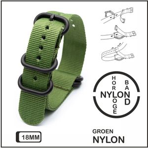 18mm Nato Strap Leger Groen - Vintage James Bond - Nato Strap collectie - Mannen - Vrouwen - Horlogebanden - Legergroen 18 mm bandbreedte voor oa. Seiko Rolex Omega Casio en Citizen