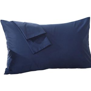 Kussenslopen Set van 2 - 74x48 cm - Zachte en Ademende Katoenen Kussenslopen - Effen Donkerblauw met Envelopsluiting