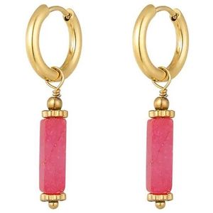 Yehwang - Goudkleurige oorbellen - Rechthoekige steen - Natuurstenen collectie Roze Stainless Steel